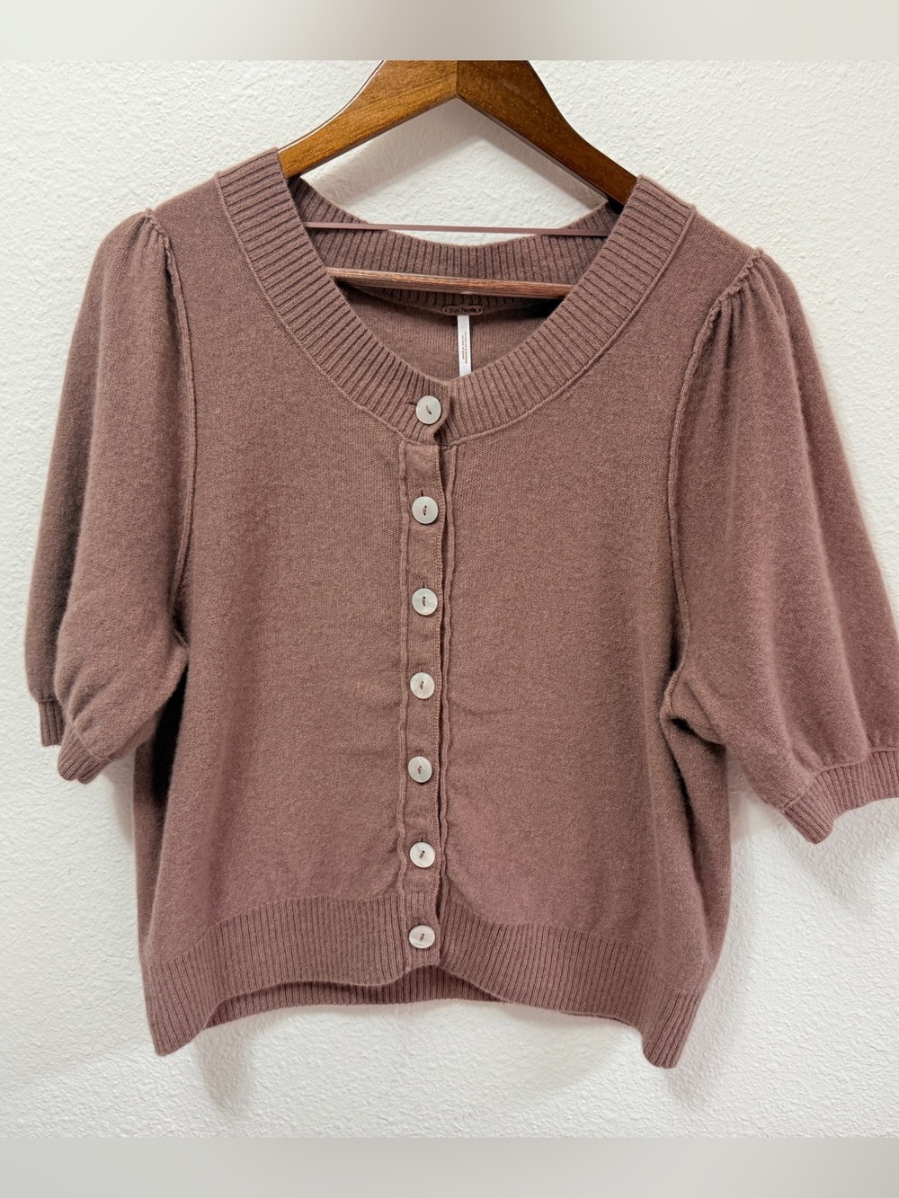 Free People Cashmere Blend Puff Sleeve Button Cardigan Sweater Pink L